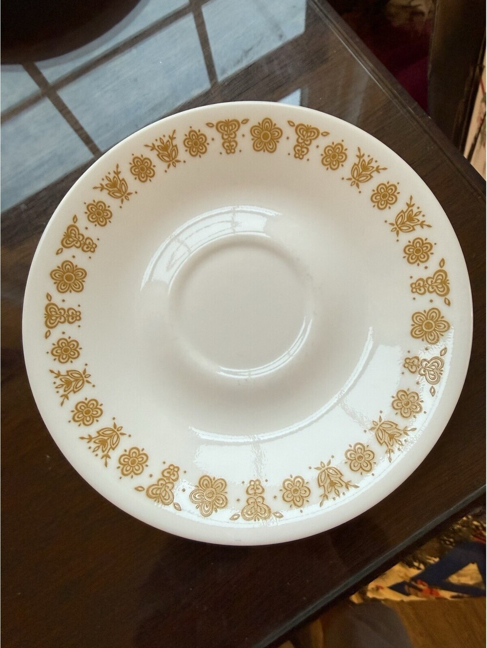 Corelle Vintage Corning Ware BUTTERFLY GOLD Saucer Plates Tea Coffee, Set Of 4